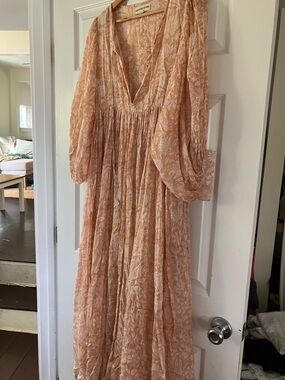 Daughters of India Peach Floral V-Neck Maxi Dress